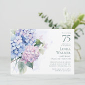 Pink Blue Hydrangeas 75. Geburtstagsparty Einladung (Stehend Vorderseite)