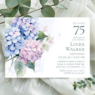 Pink Blue Hydrangeas 75. Geburtstagsparty Einladung