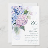 Pink Blue Hydrangeas 80th Birthday Card Request Einladung (Vorderseite)