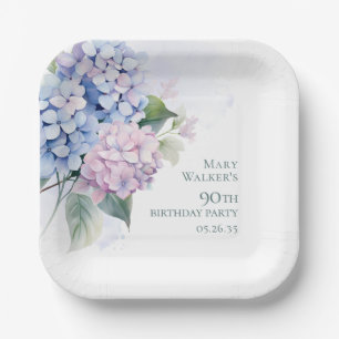 Pink Blue Hydrangeas 90. Geburtstag Pappteller