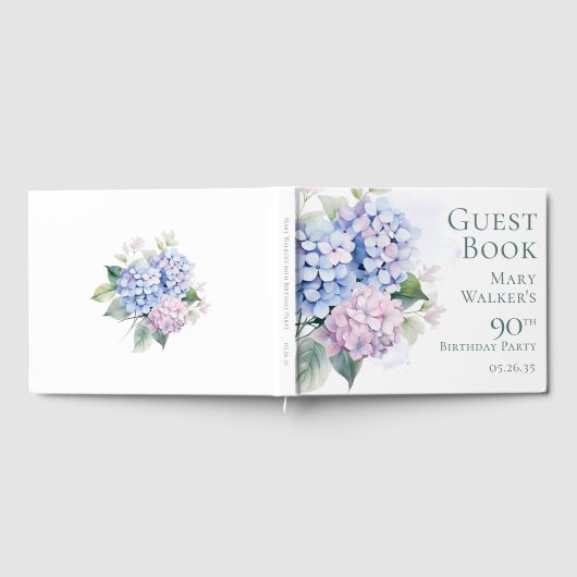 Pink Blue Hydrangeas 90th Birthday  Gästebuch (Voll)
