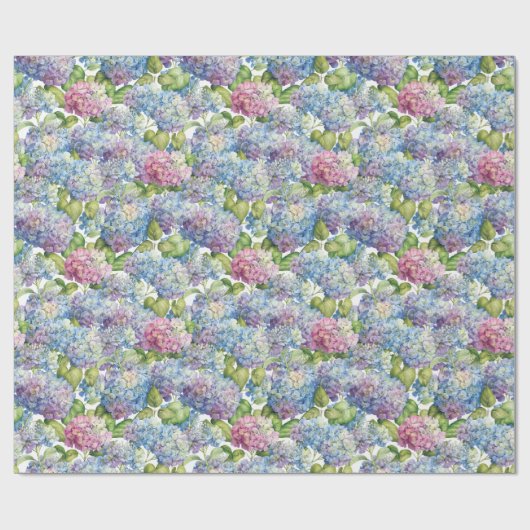 Pink Blue Hydrangeas in Bloom Floral Geschenkpapier (Flach)