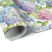 Pink Blue Hydrangeas in Bloom Floral Geschenkpapier (Rolleneckpunkt)