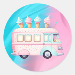 Pink Blue Ice Creme Truck Geburtstagsparty Runder Aufkleber