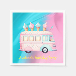 Pink Blue Ice Creme Truck Geburtstagsparty Serviette