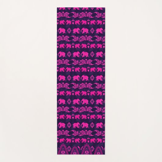 Pink Blue Indian Elephant Tribal Gemustert Yogamatte (Vorderseite)