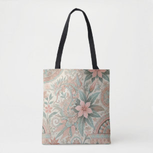 Pink Blue Indonesian Batik Floral Muster Tasche