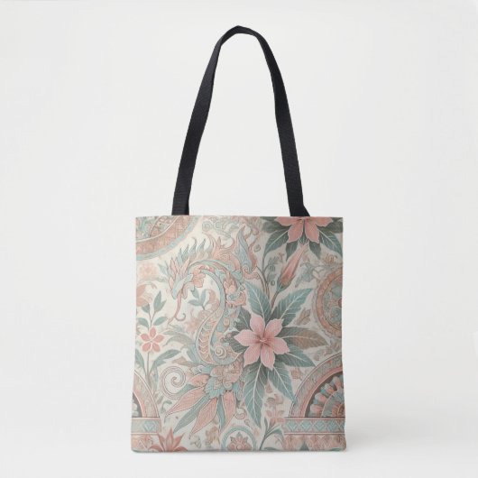 Pink Blue Indonesian Batik Floral Muster Tasche (Vorderseite)