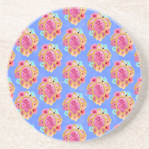 Pink Blue Island Tropical Sea Turtles Getränkeuntersetzer