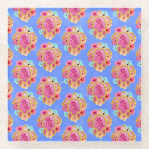 Pink Blue Island Tropical Sea Turtles Glasuntersetzer