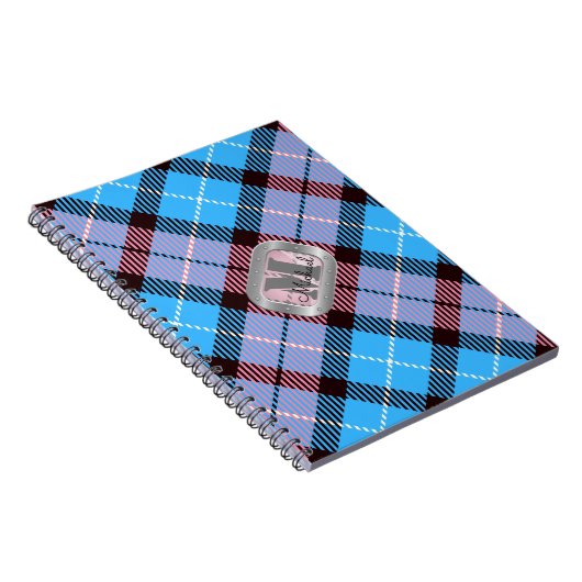 Pink Blue Kariert Tartan Metallic Monogram Script Notizblock (Rechte Seite)