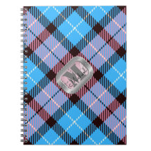 Pink Blue Kariert Tartan Metallic Monogram Script