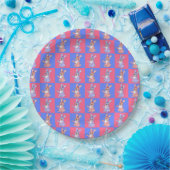 Pink Blue Kawaii Niedlich Checkered Bunny Rabbit Pappteller (Party)