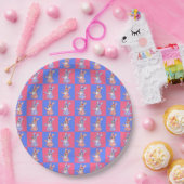 Pink Blue Kawaii Niedlich Checkered Bunny Rabbit Pappteller (Party)
