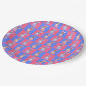 Pink Blue Kawaii Niedlich Checkered Bunny Rabbit Pappteller (Schrägansicht)