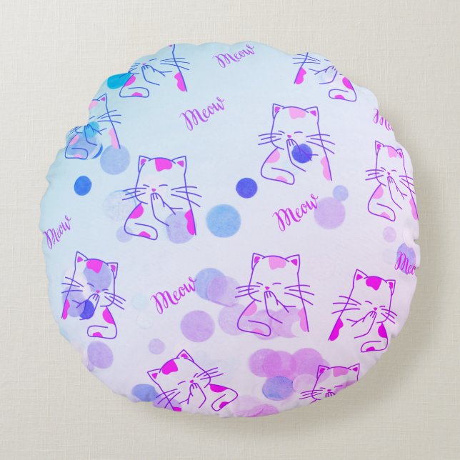 Pink & Blue Kitty Throw Kissen (Vorderseite)