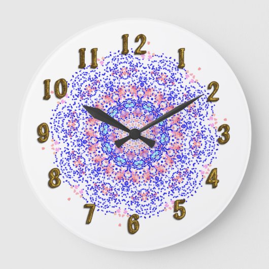 Pink Blue Lacy Muster Hübsche Wall Clock Große Wanduhr (Vorderseite)