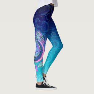 Pink Blue Large Water Dragon mit Paddeln Leggings