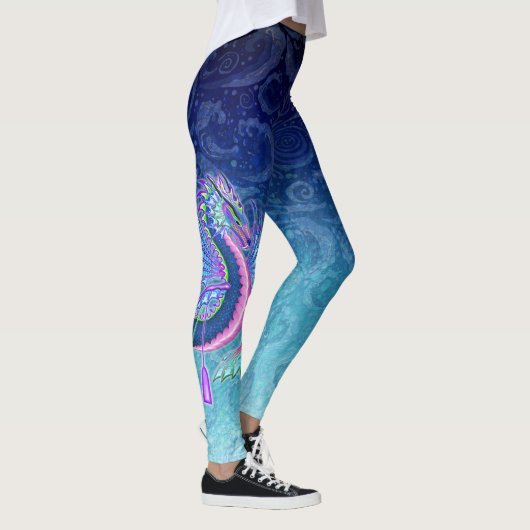 Pink Blue Large Water Dragon mit Paddeln Leggings (Rechts)