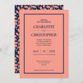 Pink & Blue Leaf Muster Einladung (Vorne/Hinten)