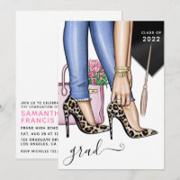 Pink & Blue Leopard Fashion Girl Graduation Party