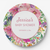 Pink Blue Lila Floral White Gold Baby Dusche Pappteller (Vorderseite)