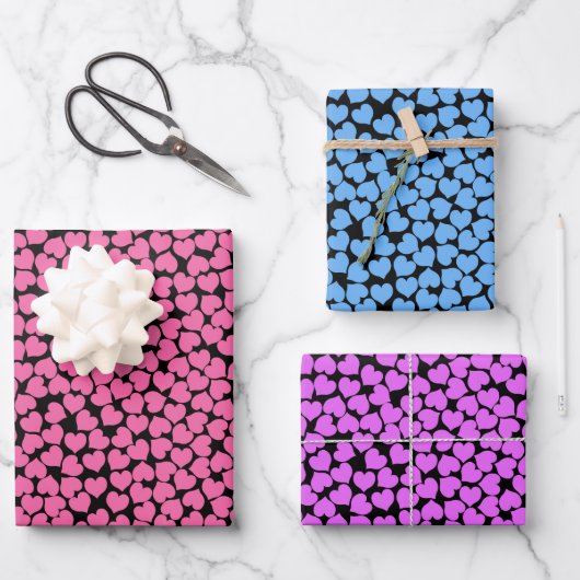Pink Blue Lila Hearts Muster Geschenkpapier Set (Vorderseite)
