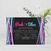 PINK & BLUE LINES Gender Reveve luve Einladung (Stehend Vorderseite)