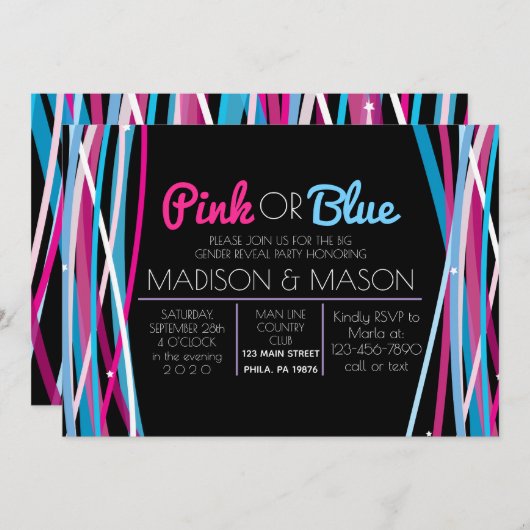 PINK & BLUE LINES Gender Reveve luve Einladung (Vorne/Hinten)
