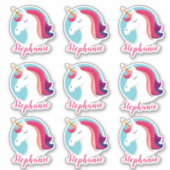 Pink & Blue Magical Unicorn - Personalisiert Aufkleber (Vorderseite)