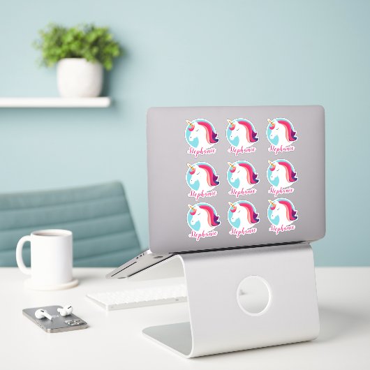 Pink & Blue Magical Unicorn - Personalisiert Aufkleber (Laptop auf Schreibtisch)