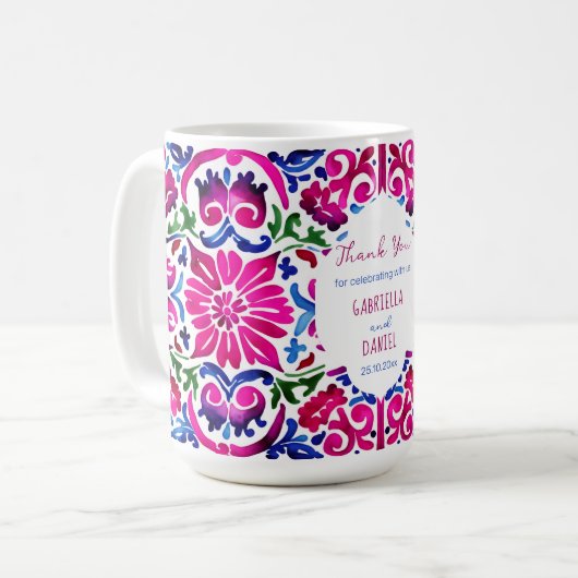 Pink blue Majolica Spanisch Mexikanische Kachel Gu Kaffeetasse (Vorderseite Links)