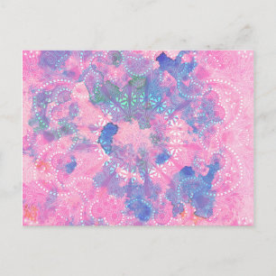Pink Blue Mandala Blumenmuster Postkarte
