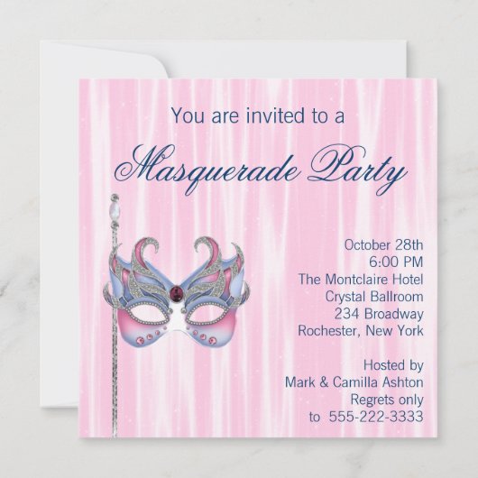 Pink Blue Masquerade Party Einladung (Rückseite)