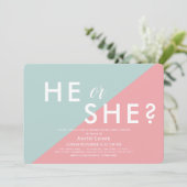 Pink & Blue Modern Gender Reveal Baby Shower Einladung (Stehend Vorderseite)