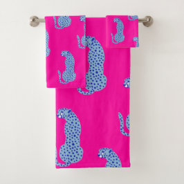 Pink & Blue Modern Jungle Cheetah Bath Handtuch Se Badhandtuch Set