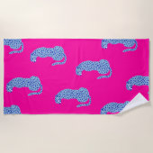 Pink & Blue Modern Jungle Cheetah Beach Handtuch (Vorderseite)