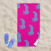 Pink & Blue Modern Jungle Cheetah Beach Handtuch