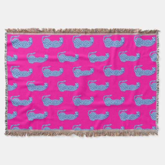 Pink & Blue Modern Jungle Cheetah Throw Blanket Decke (Vorderseite)
