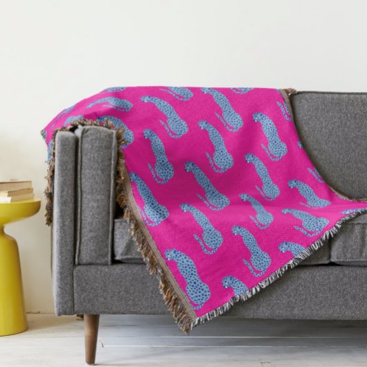 Pink & Blue Modern Jungle Cheetah Throw Blanket Decke