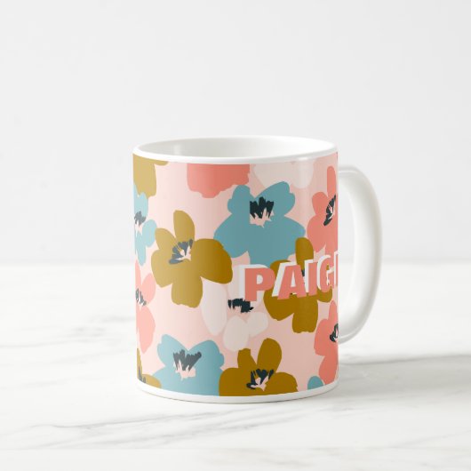 Pink Blue Monogram Blume Muster Tasse (VorderseiteRechts)