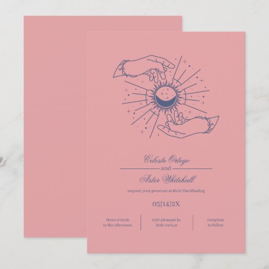 Pink & Blue Mystical Hands Celestial Handfastings Einladung (Vorne/Hinten)