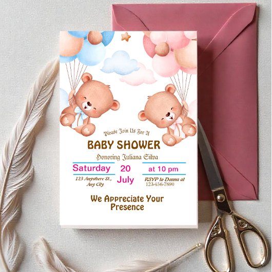 Pink Blue Niedlich Watercolor Kinderdusche Einladu Einladung