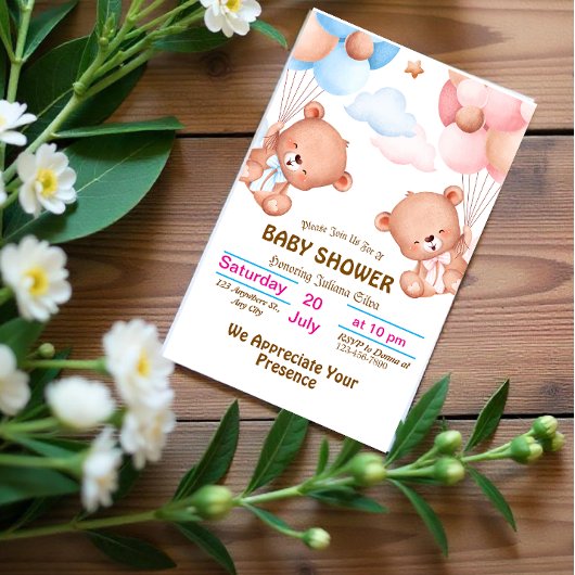 Pink Blue Niedlich Watercolor Kinderdusche Einladu Einladung