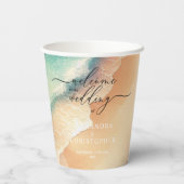 Pink Blue Ocean Beach Sand Signature Boho Pappbecher (Rückseite)