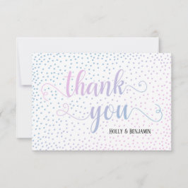 Pink & Blue Ombré Confetti und Script Baby Dusche Dankeskarte