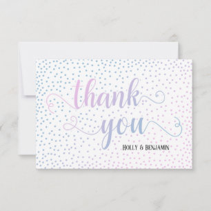Pink & Blue Ombré Confetti und Script Baby Dusche Dankeskarte