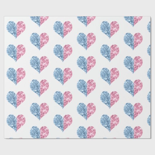 Pink Blue Ombre Glitzer Hearts Baby Gender Reveal Geschenkpapier (Flach)