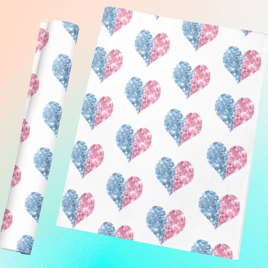 Pink Blue Ombre Glitzer Hearts Baby Gender Reveal Geschenkpapier