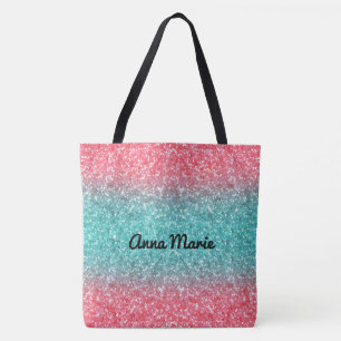 Pink Blue Ombre Glitzer Monogram Tasche